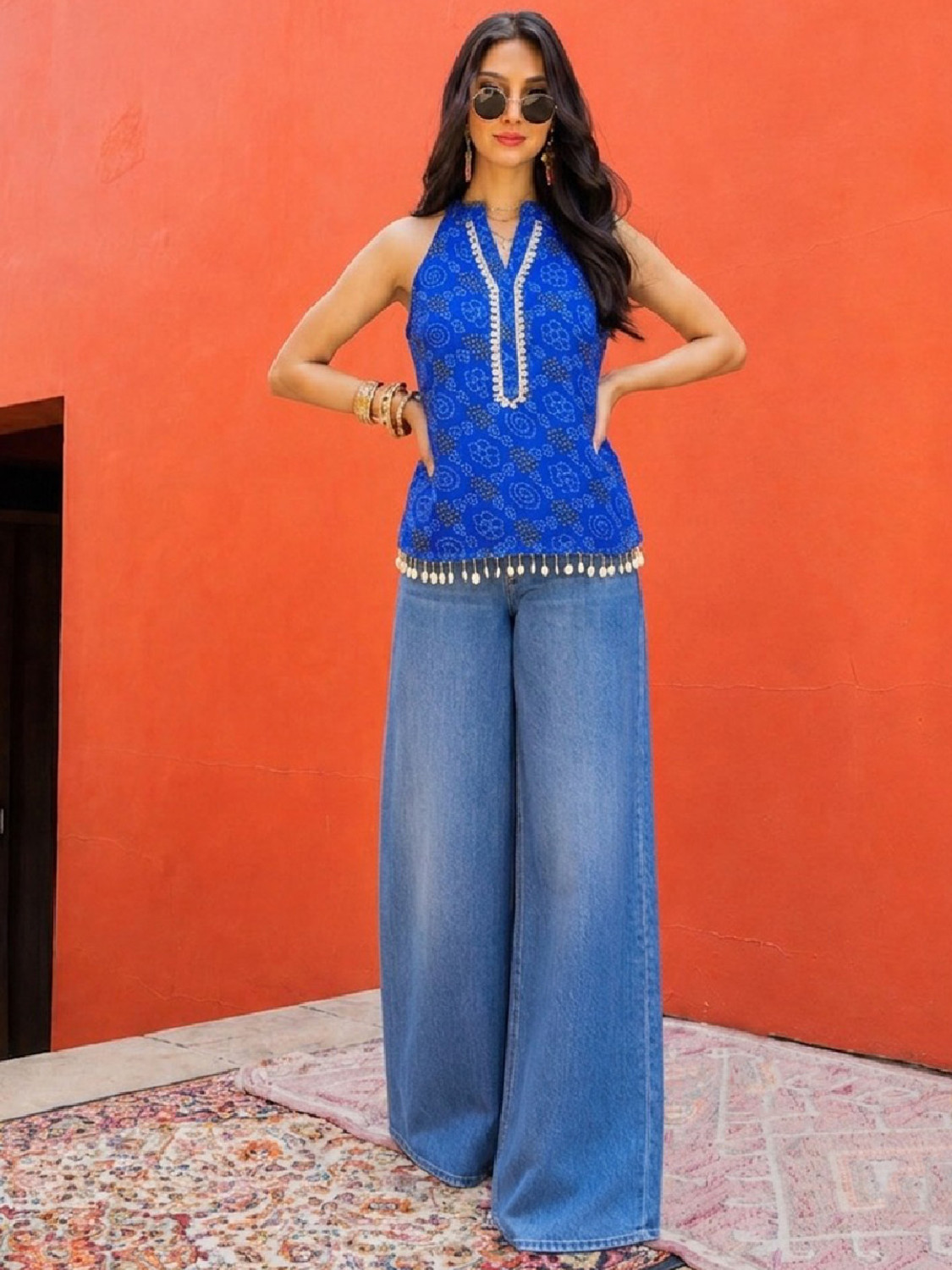 Image of Varanga Casual Embroidered Women Blue Top