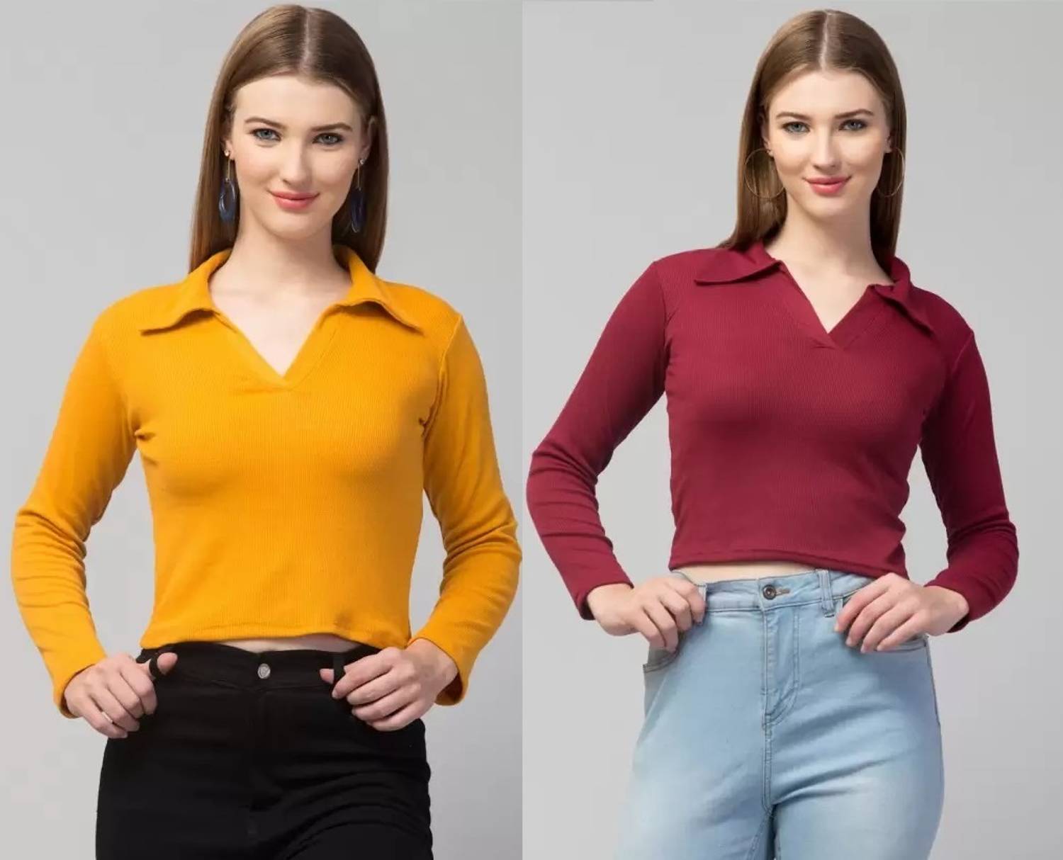 GLADLY Casual Solid Women Yellow, Maroon Top