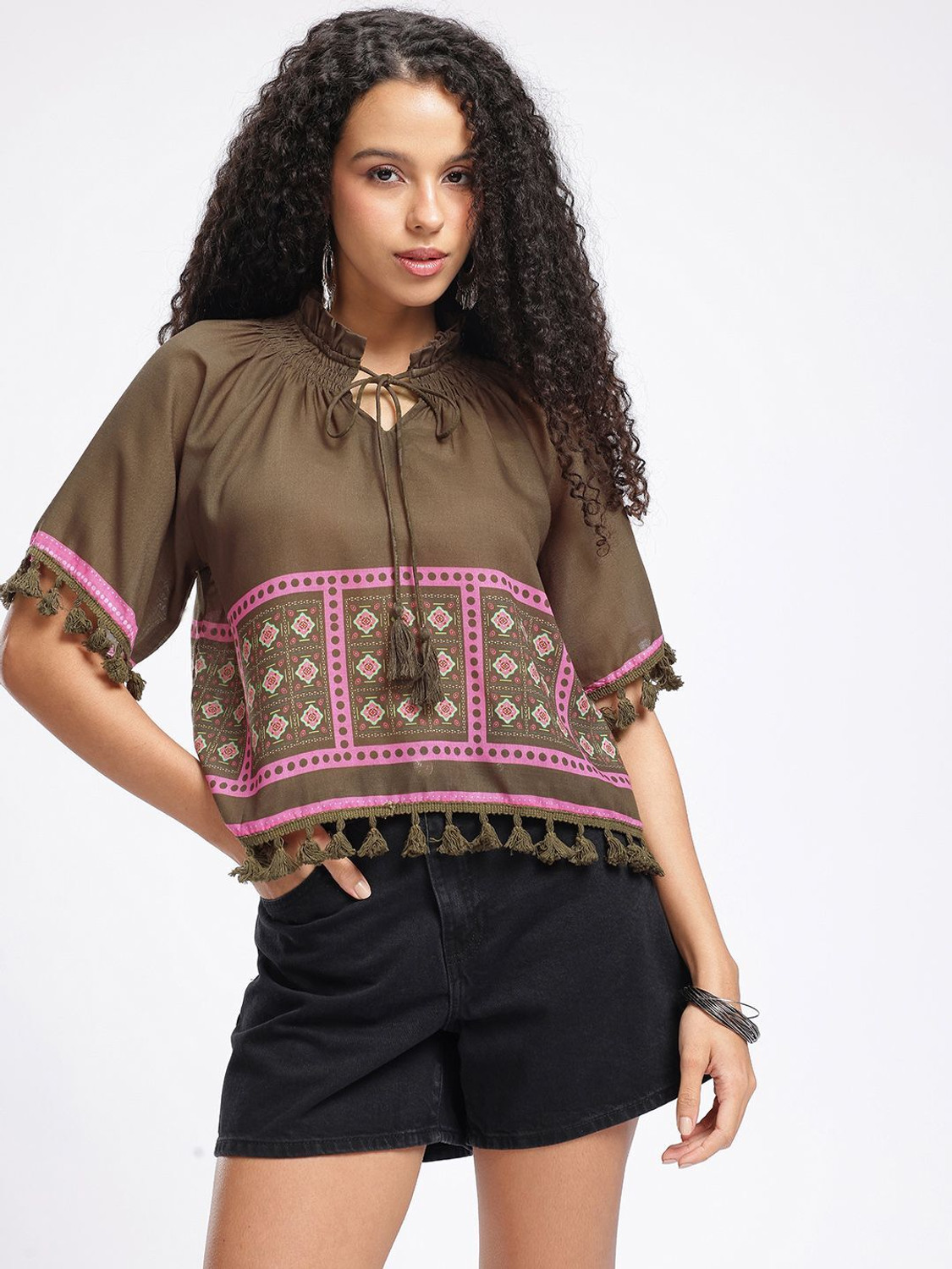 Image of fusion by glitchez Casual Printed Women Green Top