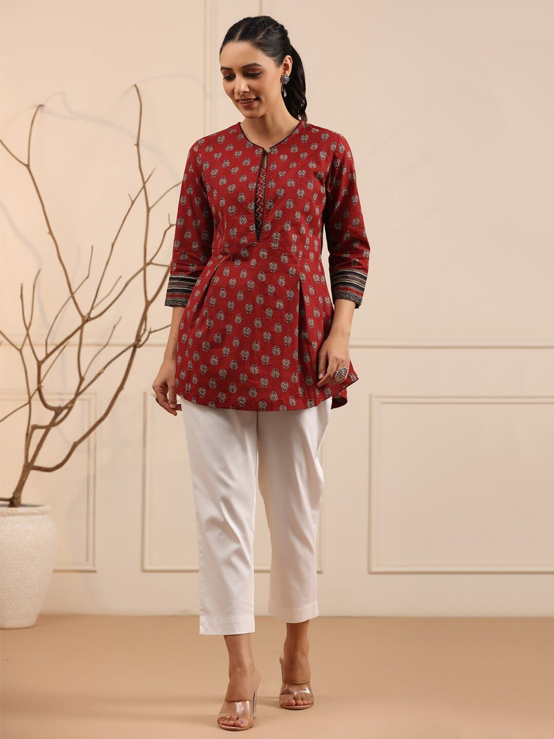 Image of FABRIKART Casual Printed Women Maroon Top