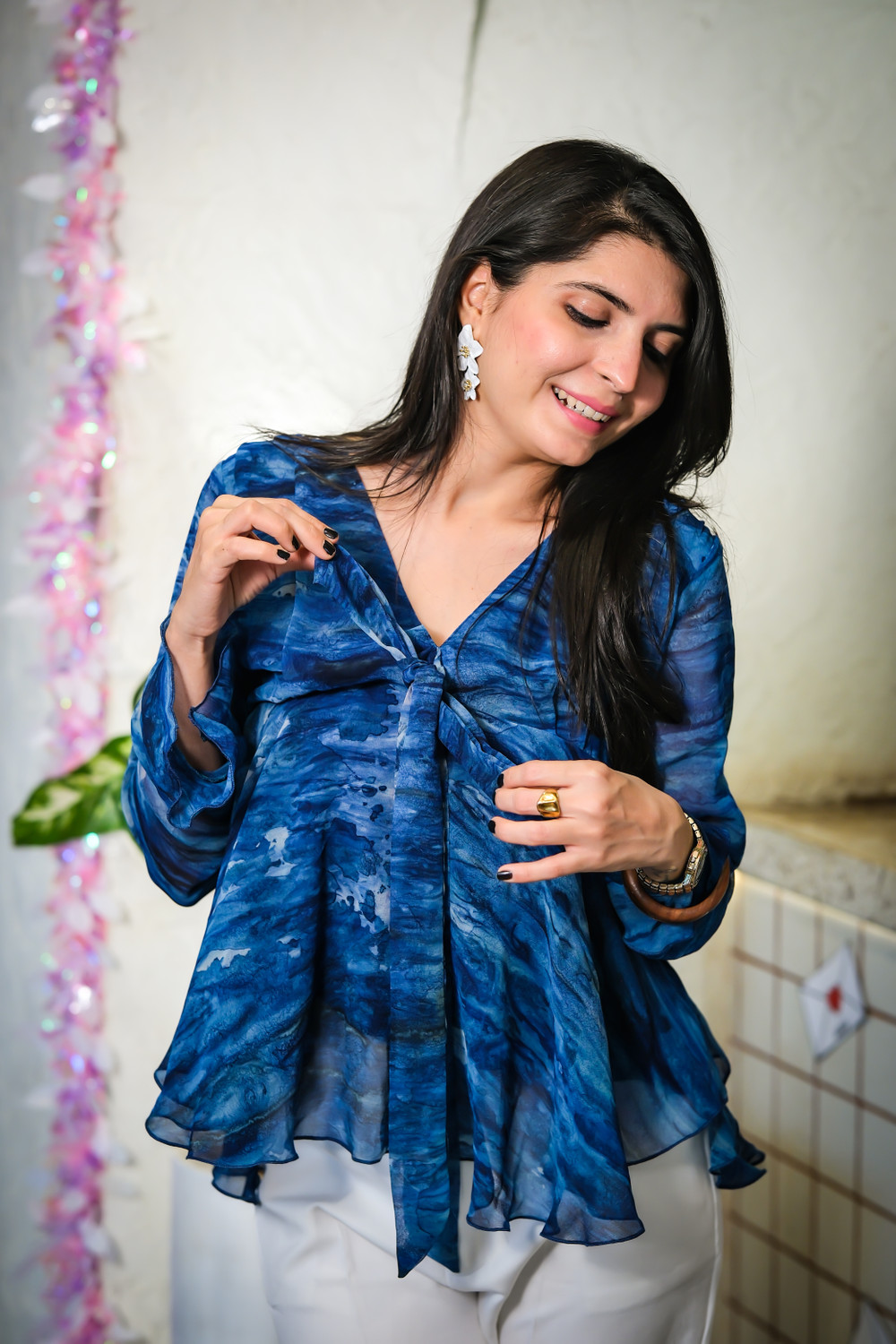 Image of Youthnic Casual Floral Print Women Blue Top