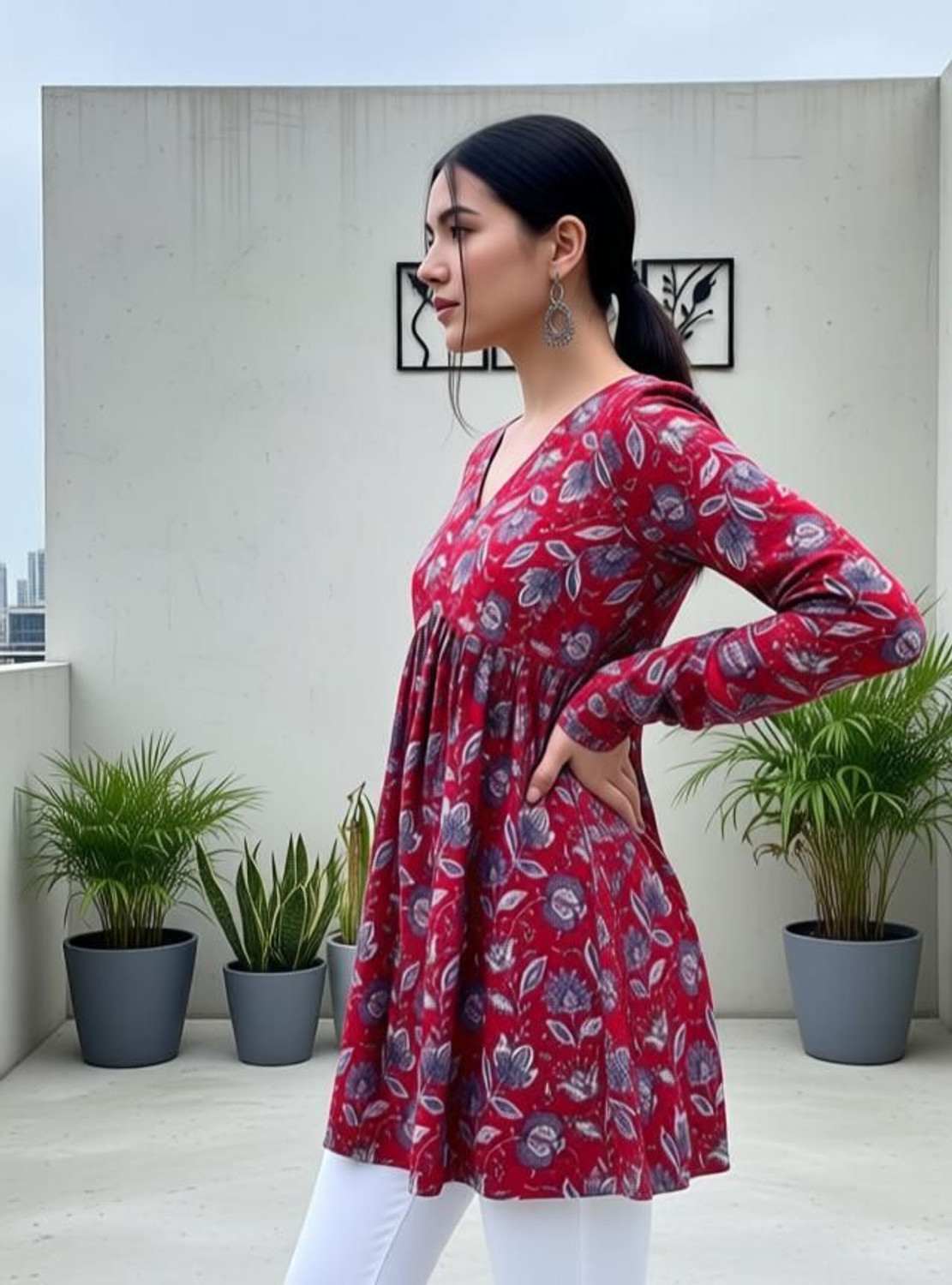 Image of Aadinath Fashion Casual Printed, Ethnic Motifs Women Red Top