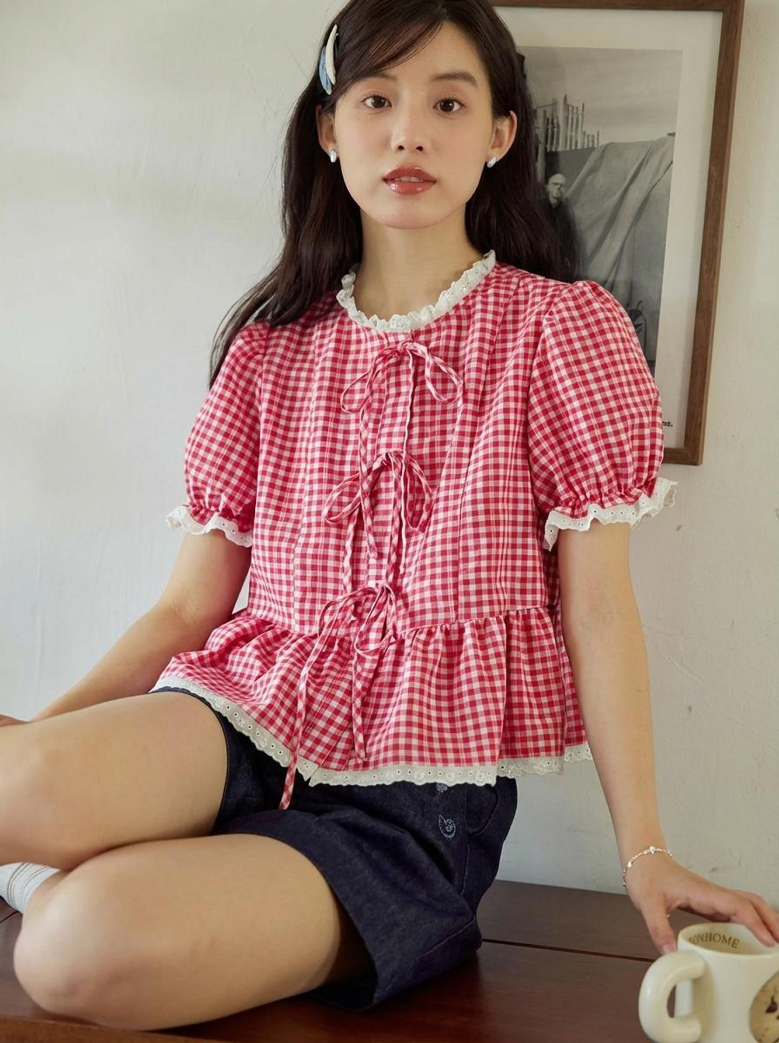 Image of QUINTESSENTIALS Casual Checkered Women Red Top