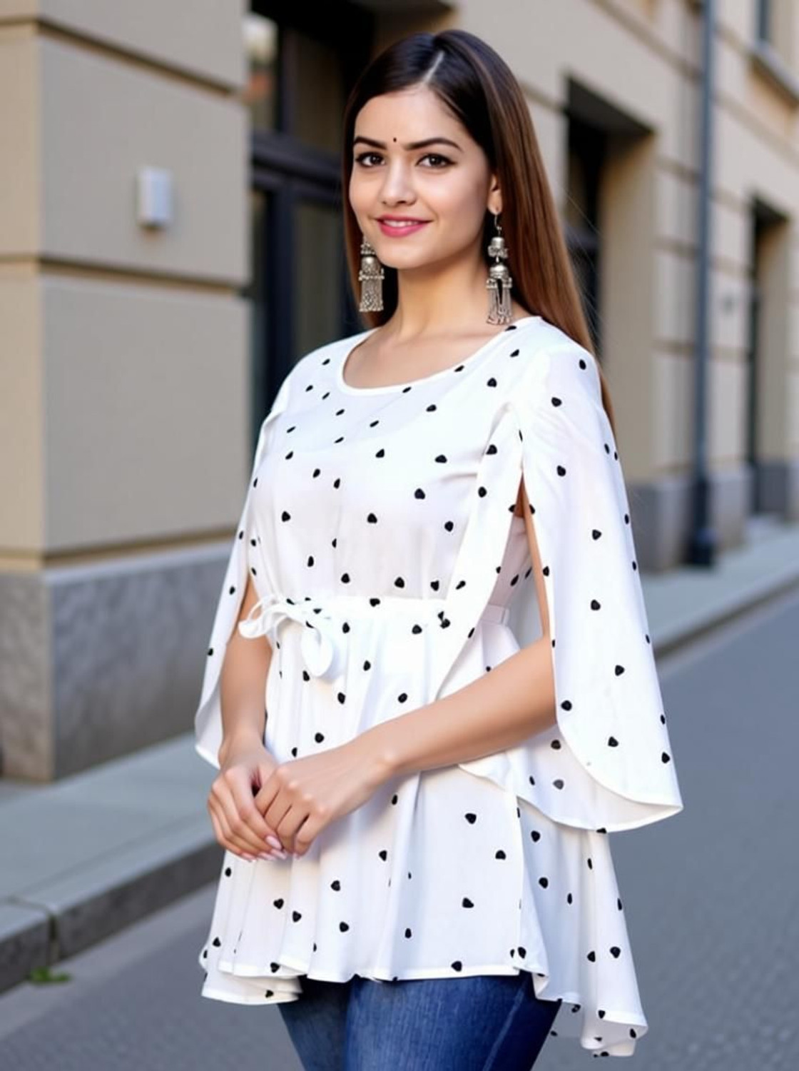 Image of DMT Ethnic Casual Printed Women White, Black Top