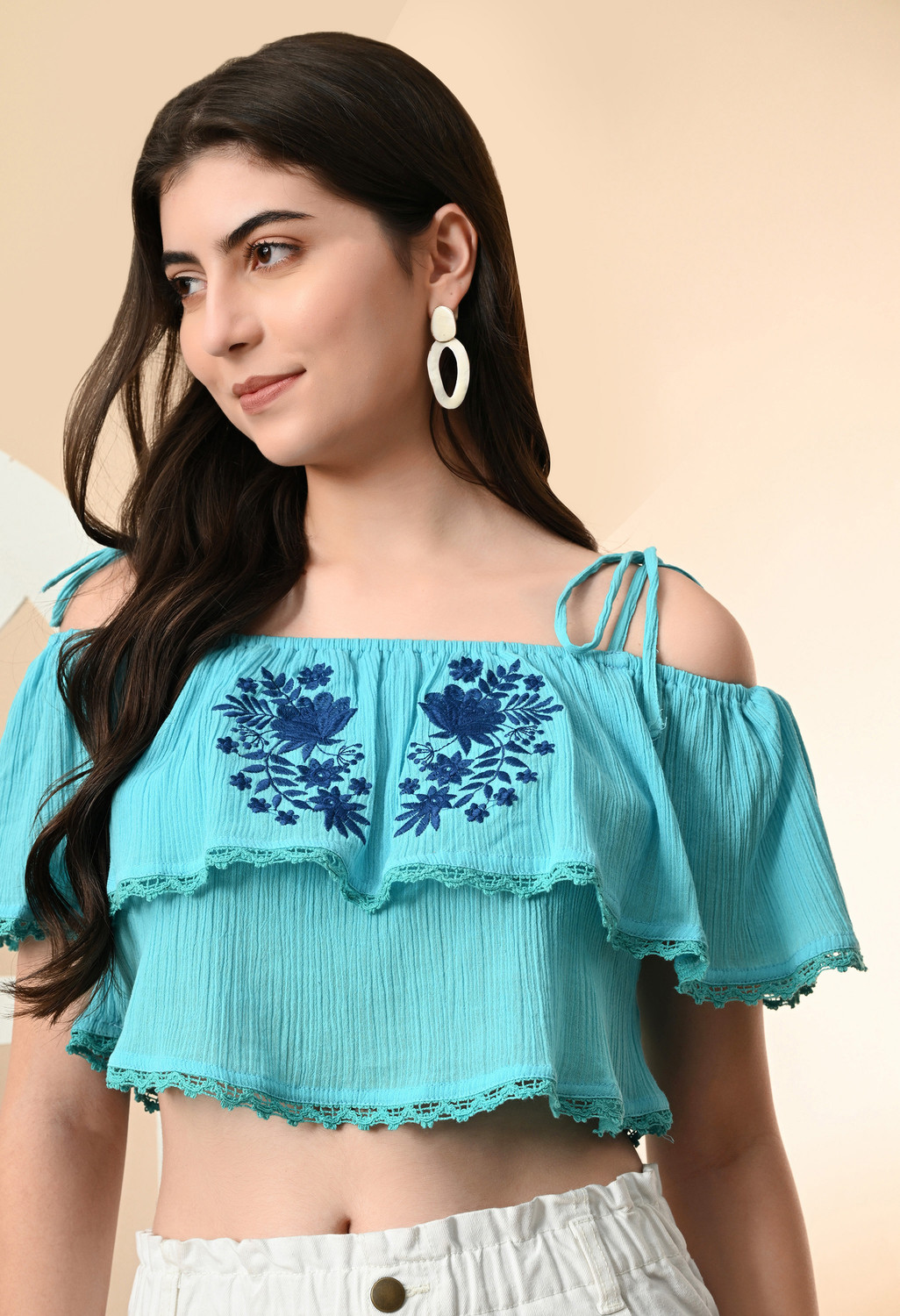 Image of Raffaella Party Embroidered Women Dark Blue Top