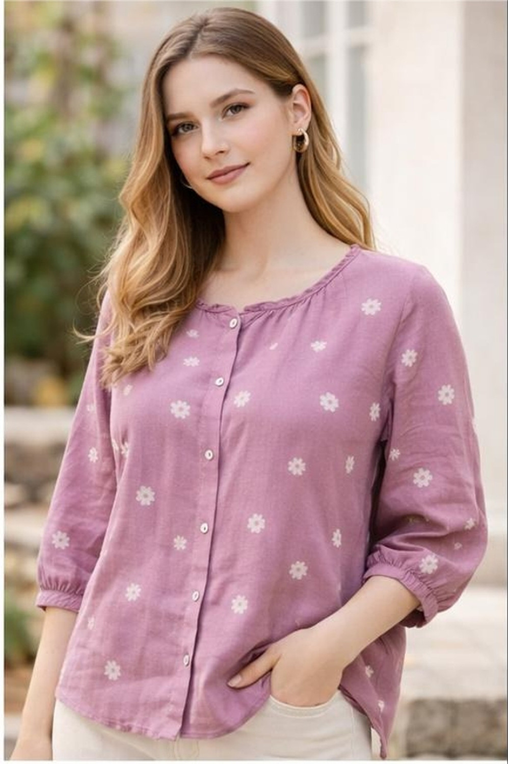 Aaradhy Casual Embroidered, Floral Print Women Purple Top