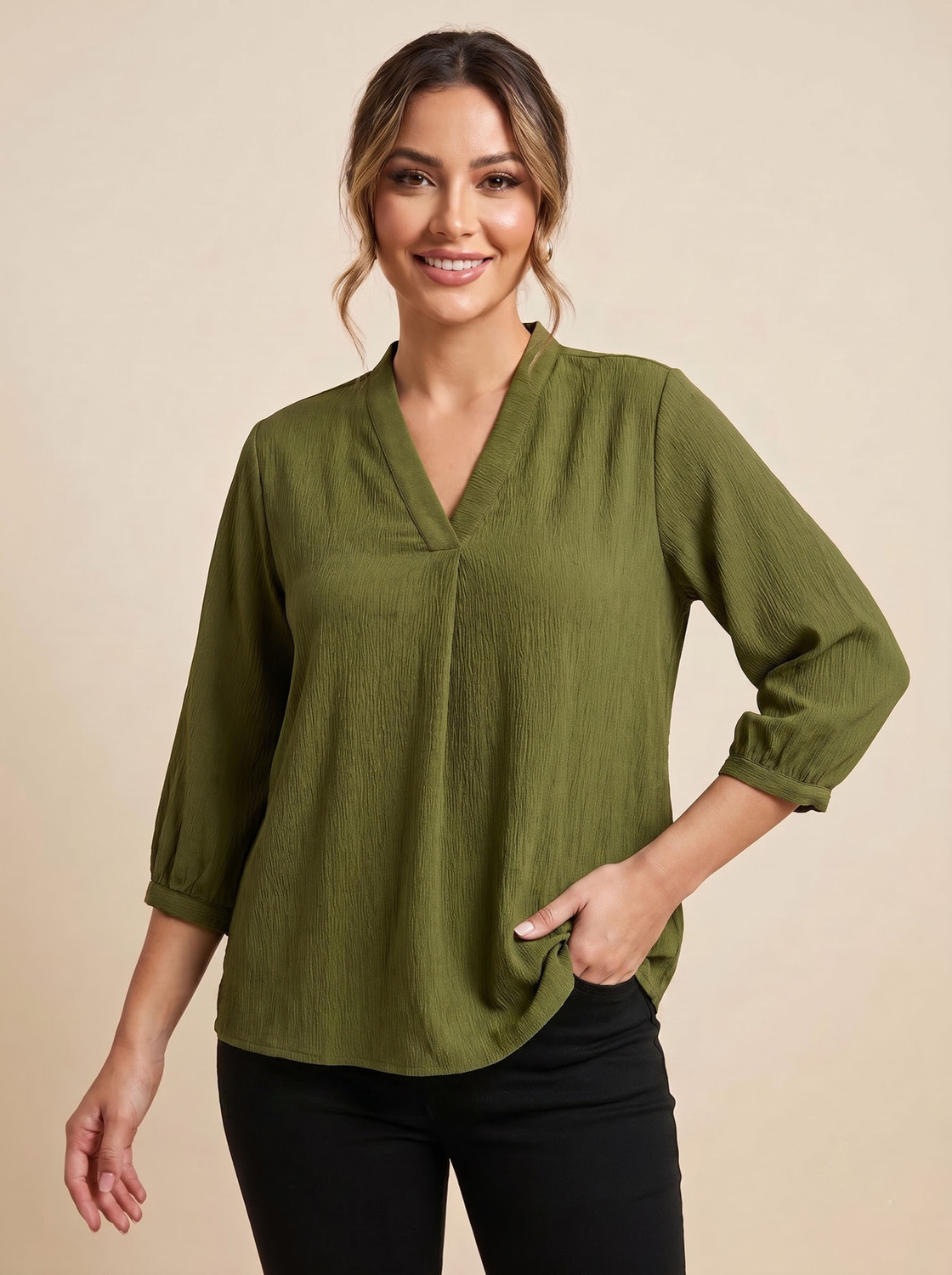 Image of Lecowar Casual Regular Sleeves Self Design Women Green Top