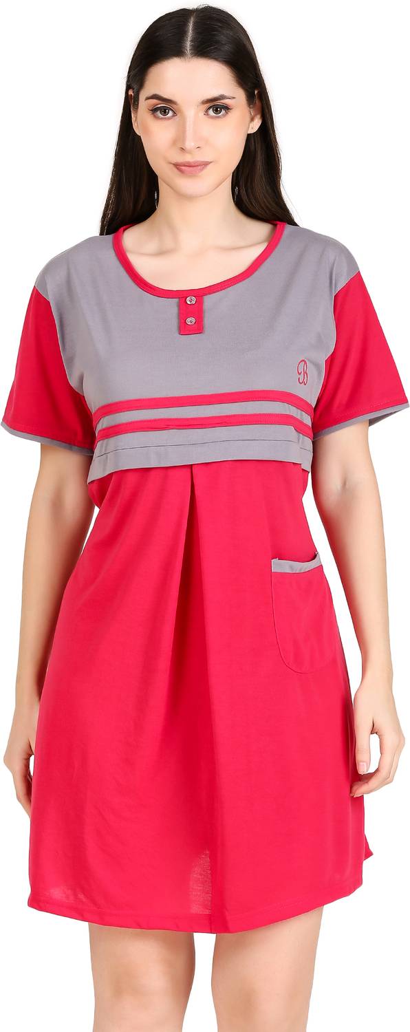 Bombshell Women Fit and Flare Red, Grey Knee Length Dress