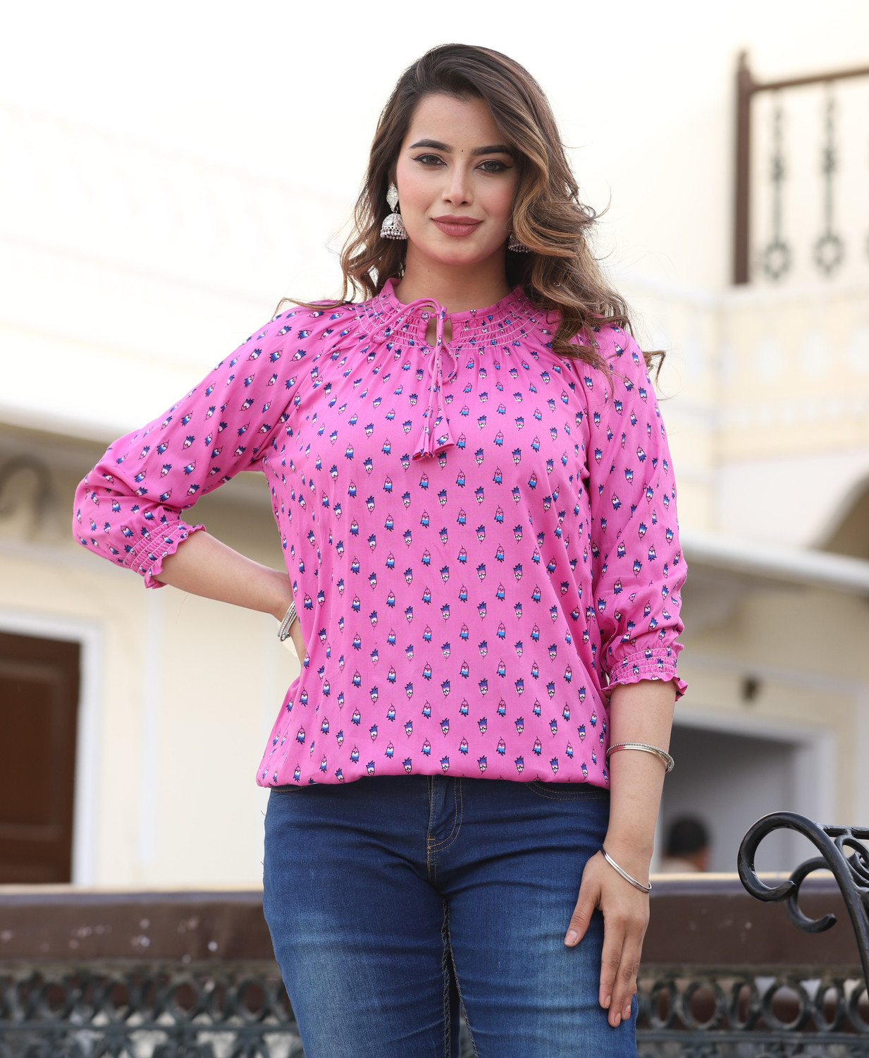 Image of himanc Casual Printed Women Pink Top