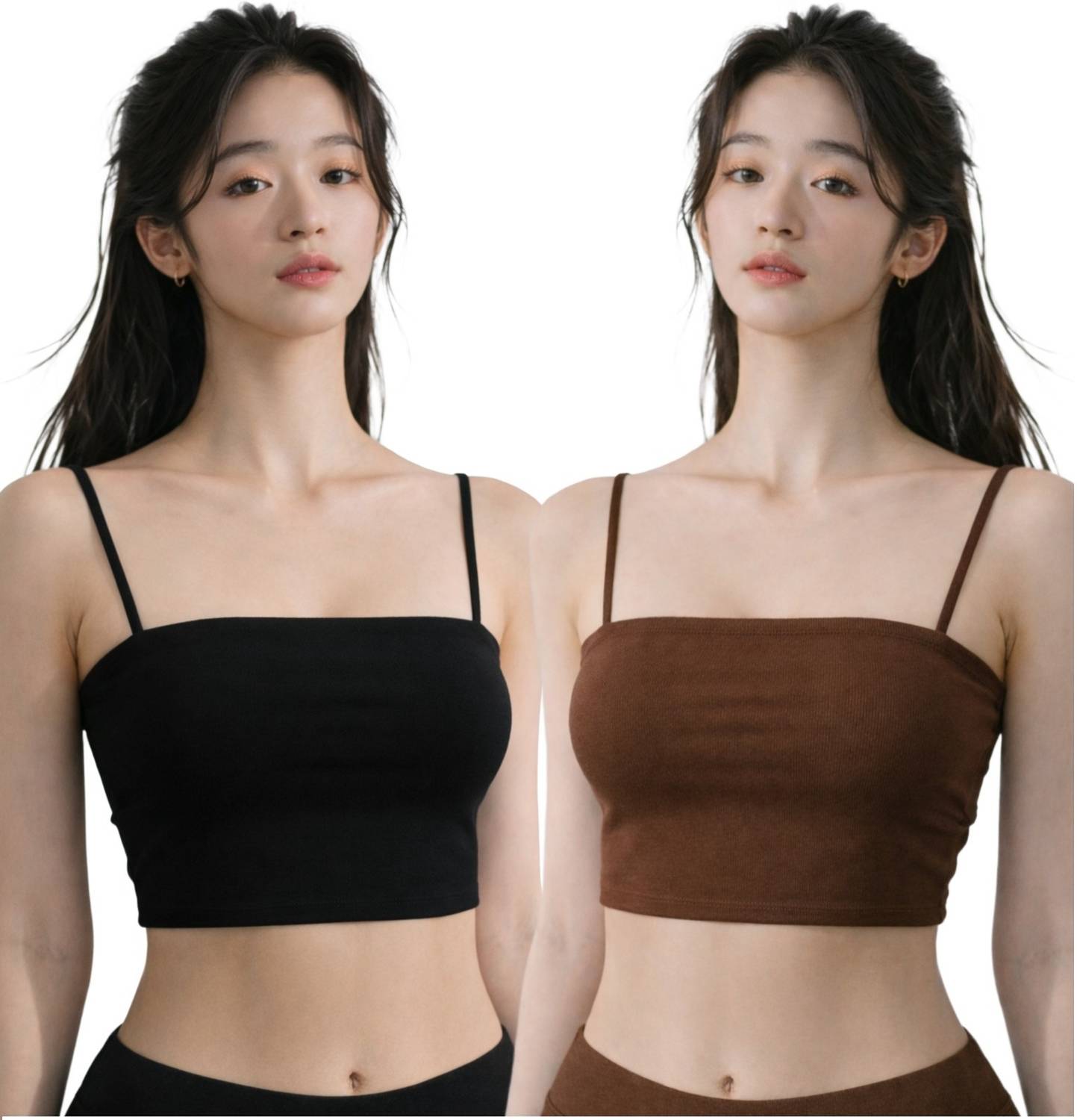Pack of 2 Casual Shoulder Straps Solid Women Black, Brown Top