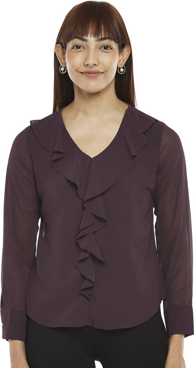 Annabelle by Pantaloons Casual Solid Women Purple Top