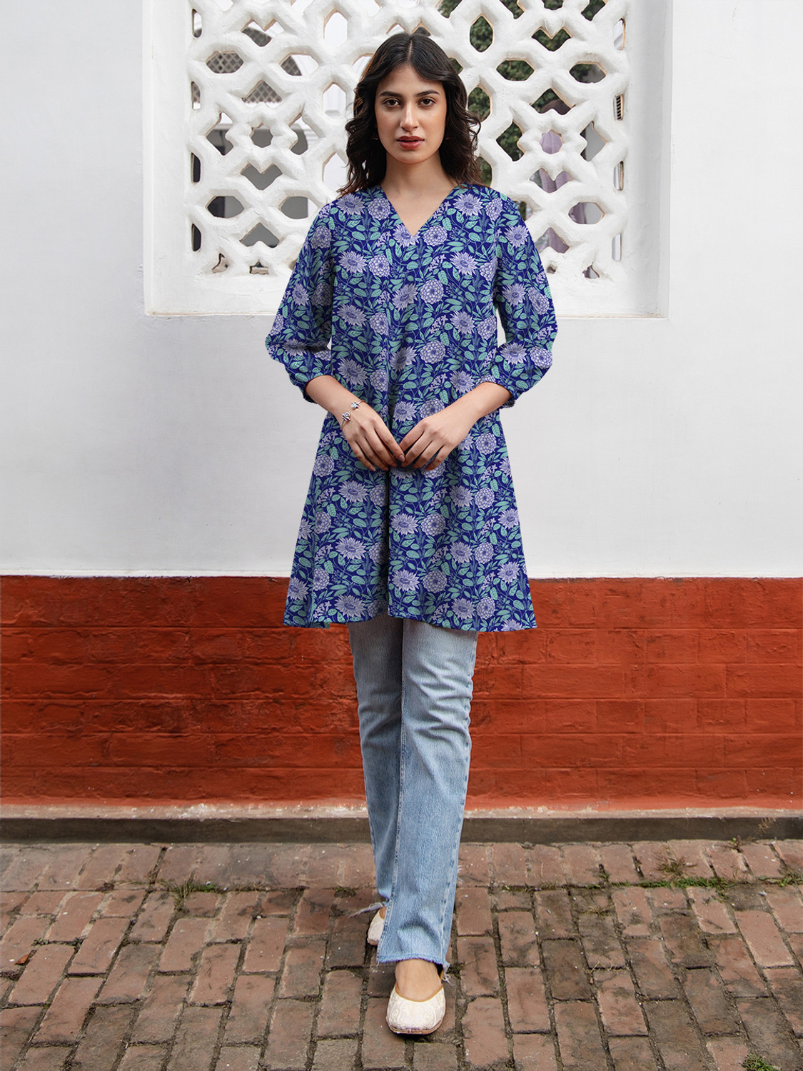 Image of Janasya Casual Floral Print Women Blue Top