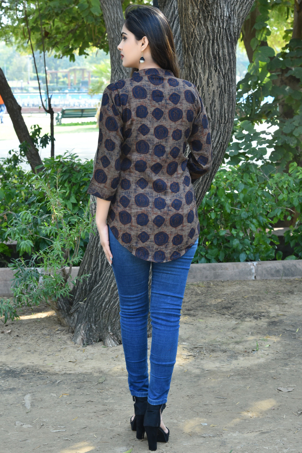 Image of FANCIFY Casual Striped Women Brown, Blue Top