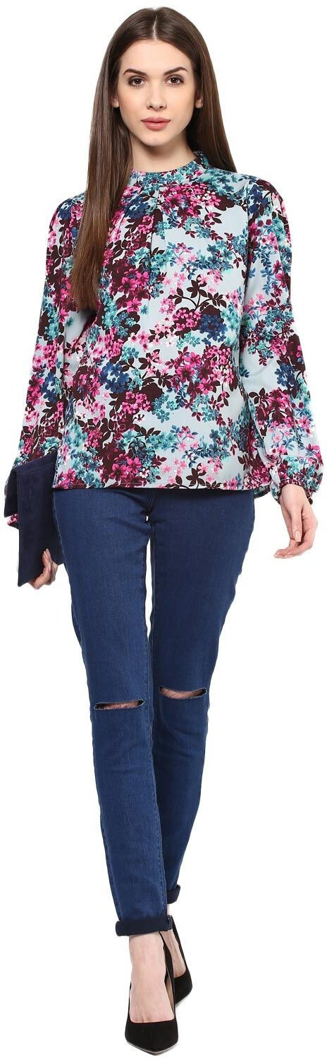 Image of HARPA Casual Full Sleeve Floral Print Women Multicolor Top