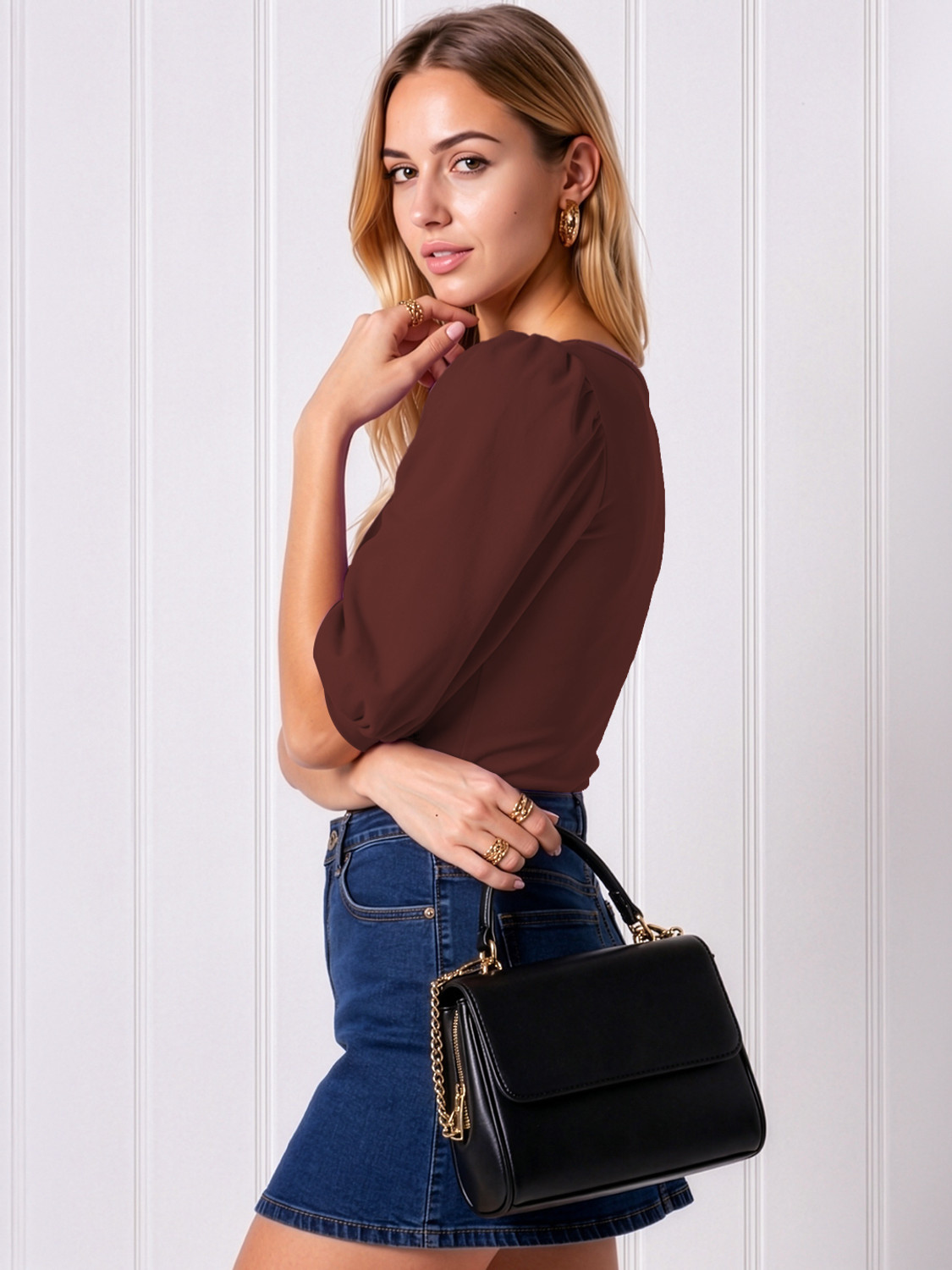 Image of Kashonaa Casual Solid Women Brown Top