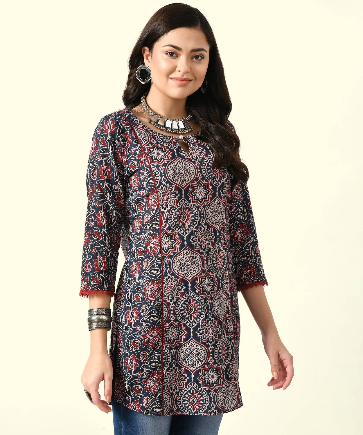 Meesan Women Printed Pure Cotton A-line Kurta (Multicolor)