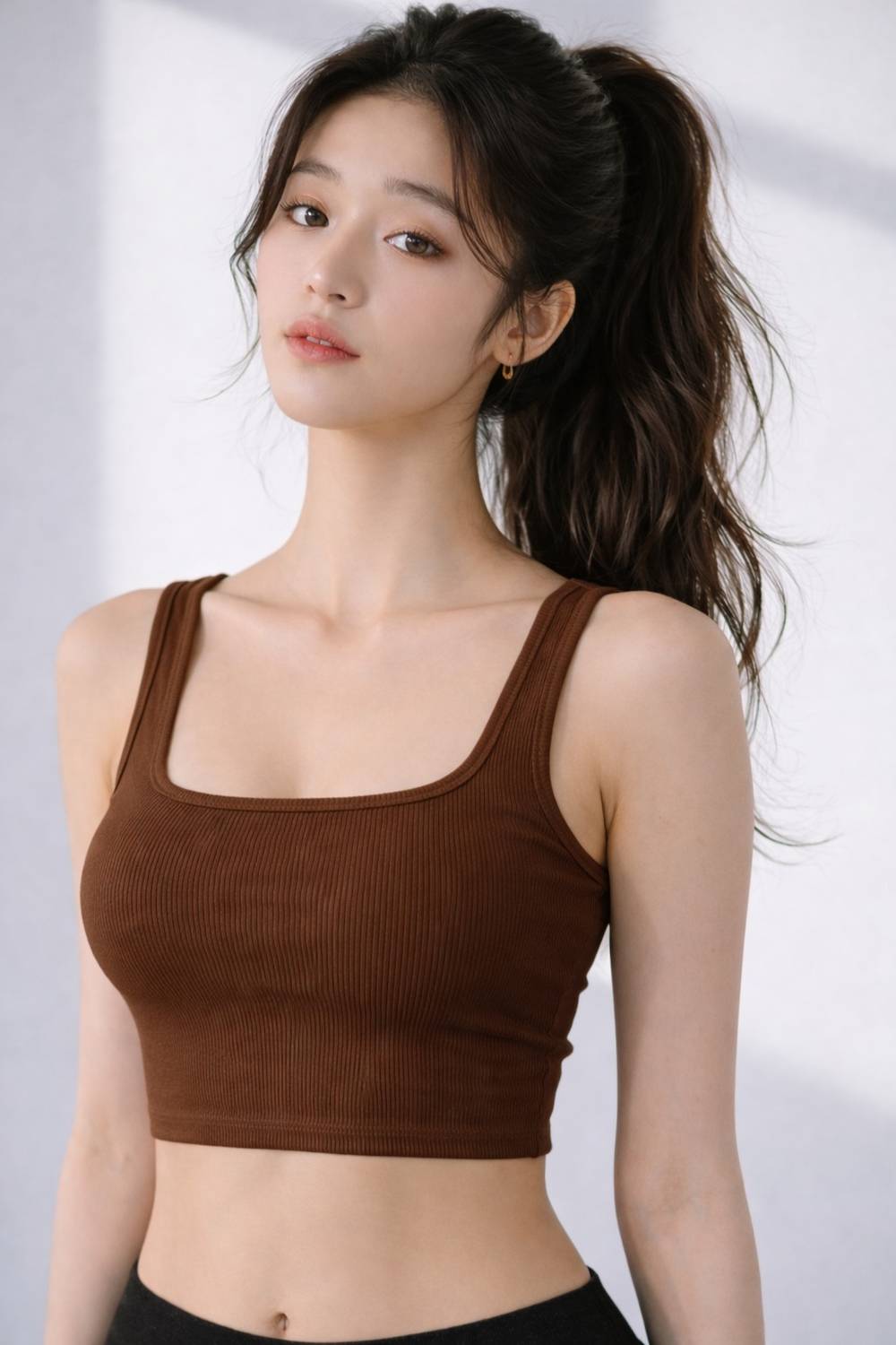 Elura Casual Shoulder Straps Solid Women Brown Top