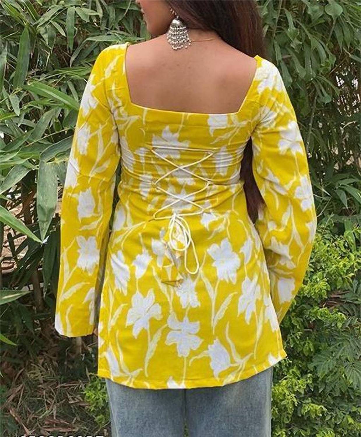 MAYA TEXTILE Casual Printed Women Yellow Top - Buy MAYA TEXTILE