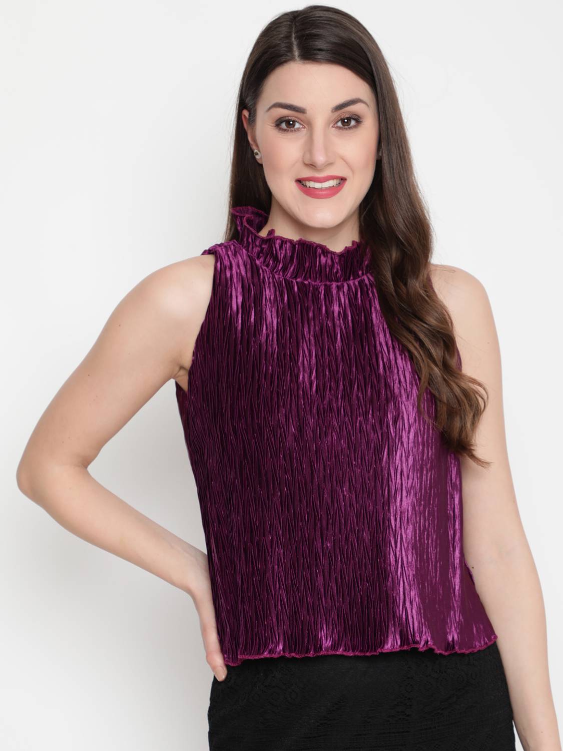 AKIMIA Party Self Design Women Purple Top