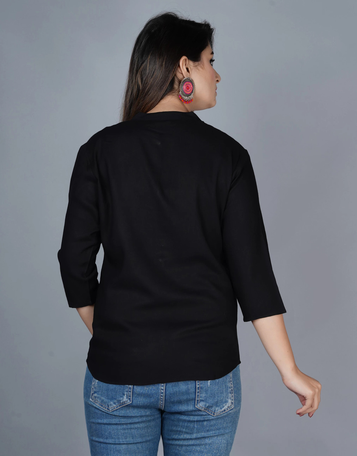 Image of DUHARIYA Casual Solid Women Black Top