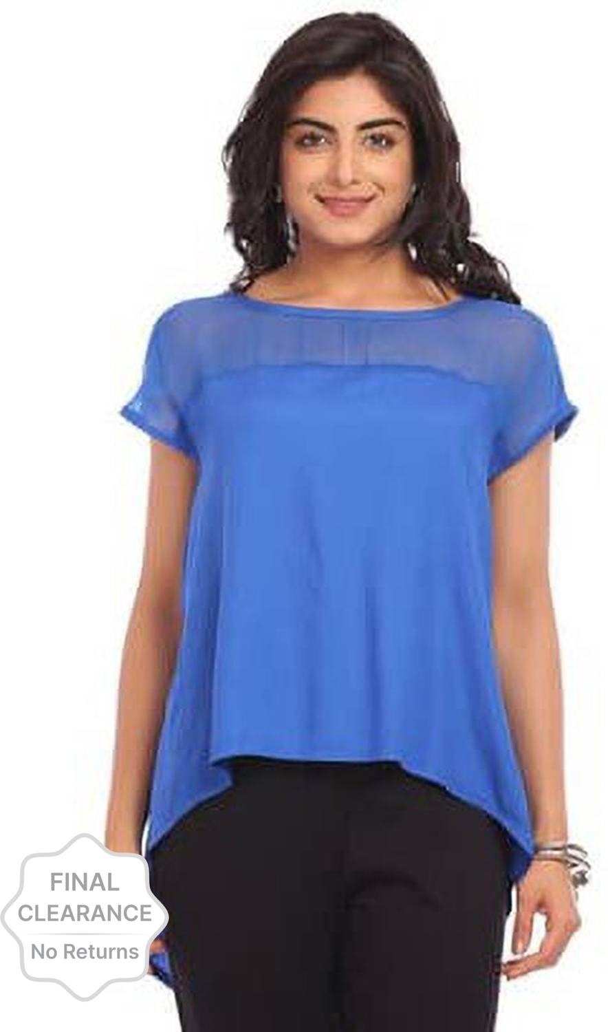 BIBA Casual Short Sleeve Solid Women Blue Top