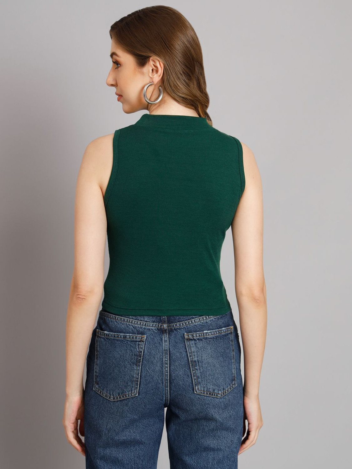 Image of FUNDAY FASHION Casual Solid Women Dark Green Top