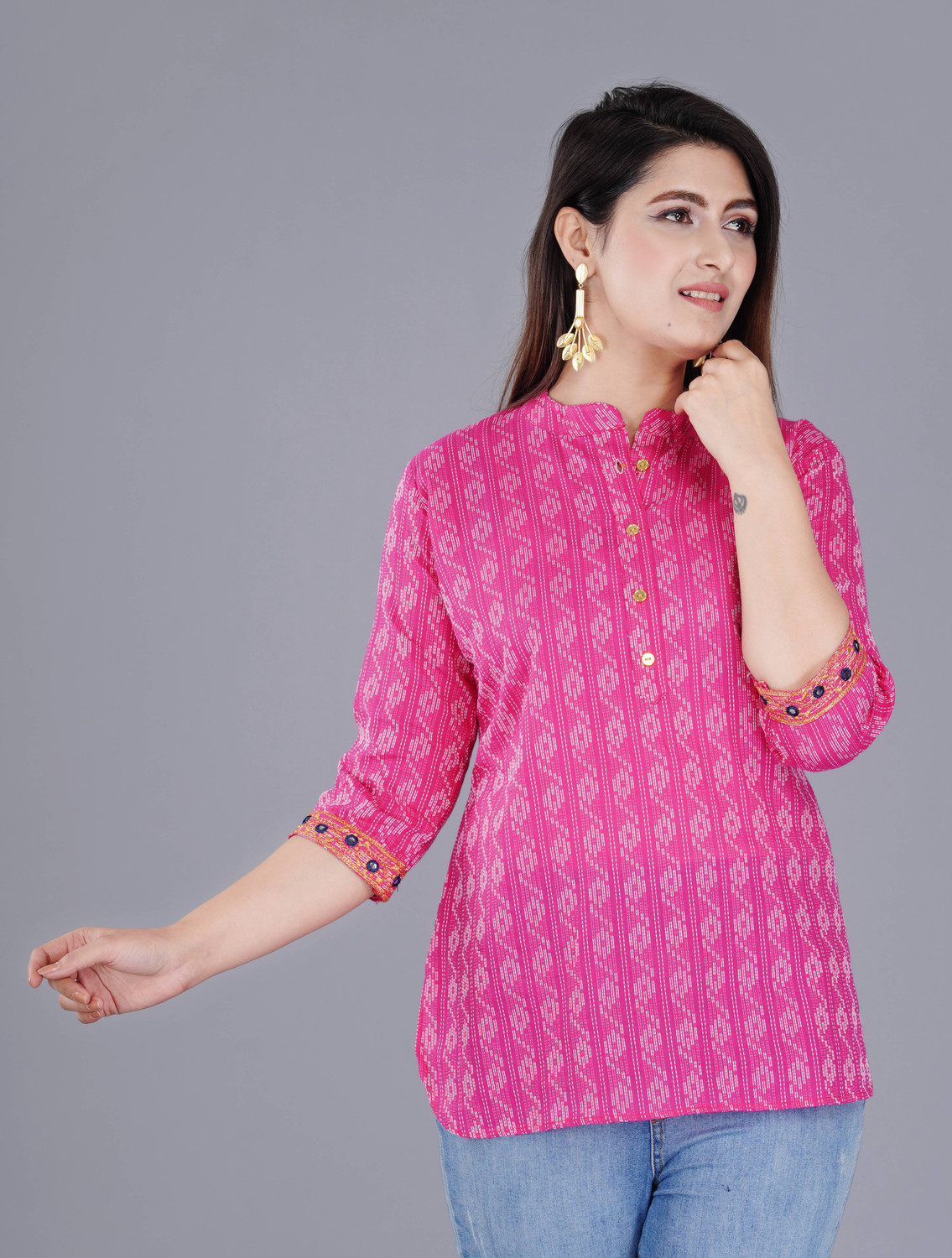 Image of AK FUSION Casual Printed Women Pink, White Top