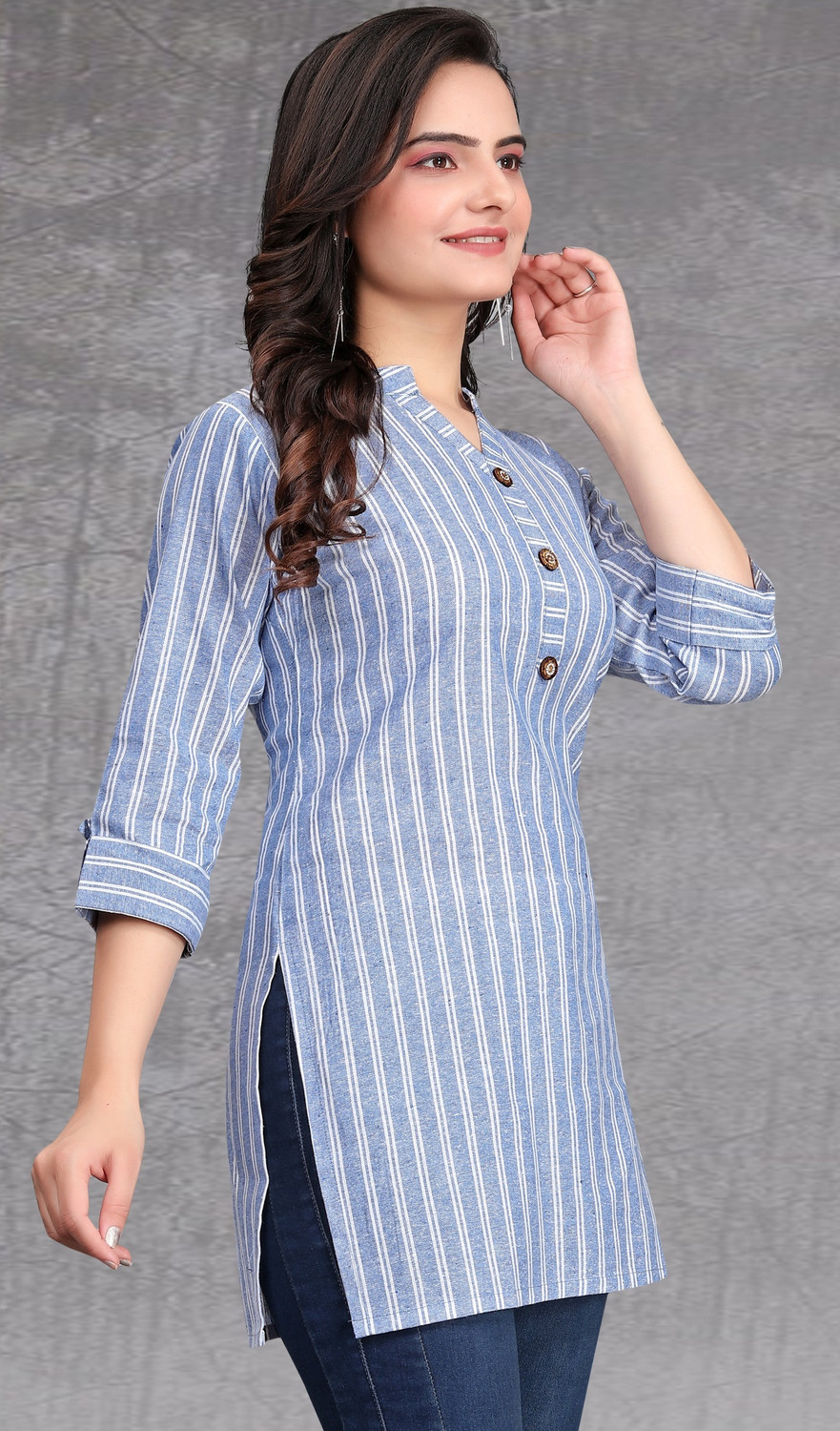 Image of MANTRA DESIGNER Casual Striped Women Blue, White Top