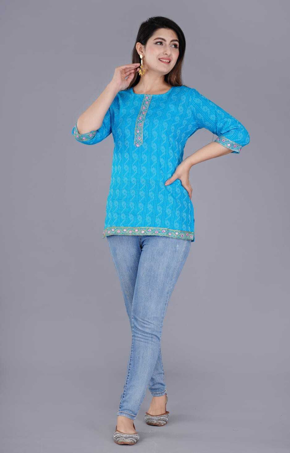 Image of AK FUSION Casual Printed Women Light Blue Top