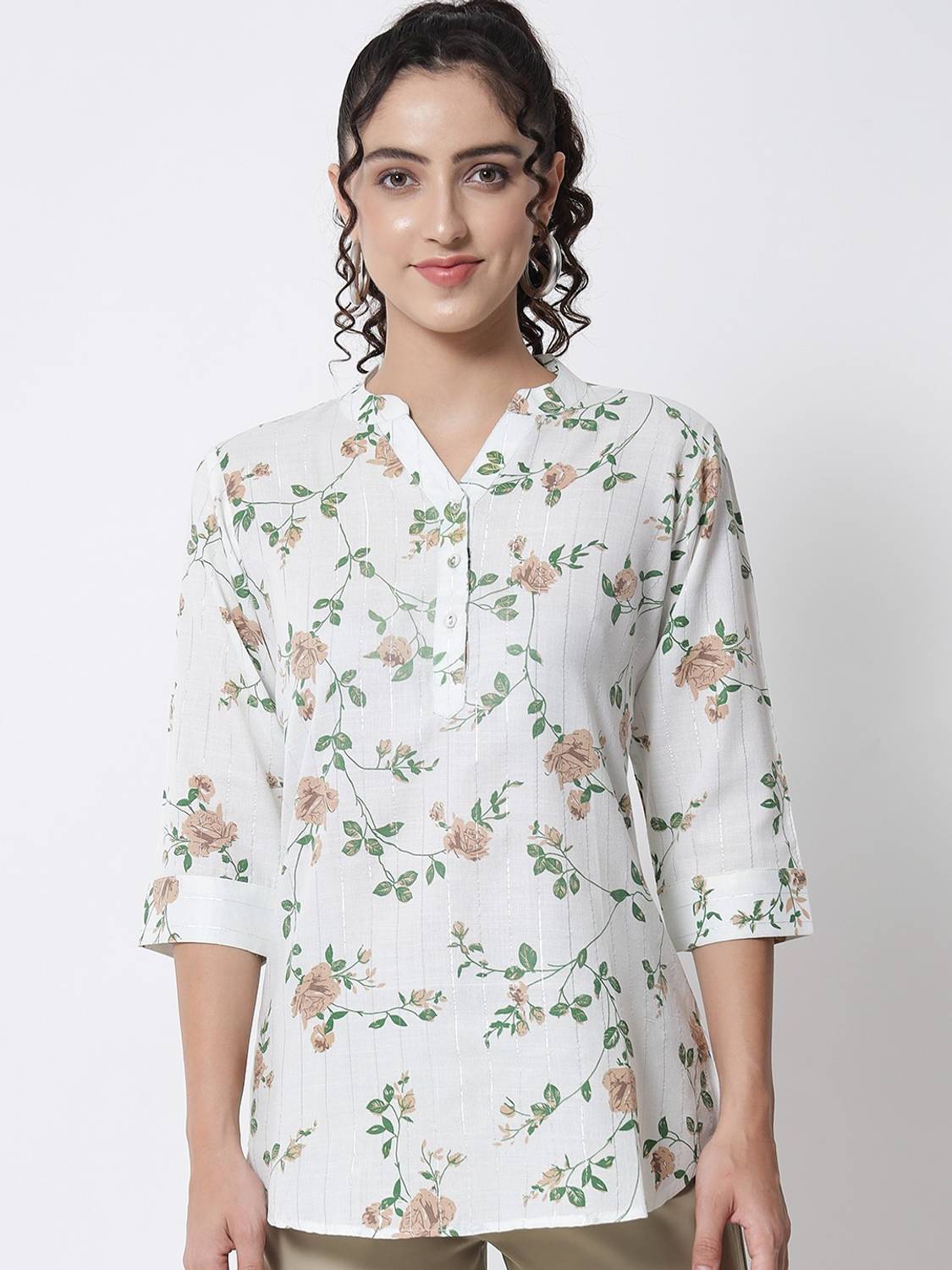 ANGOORI FASHION Casual Floral Print Women White Top