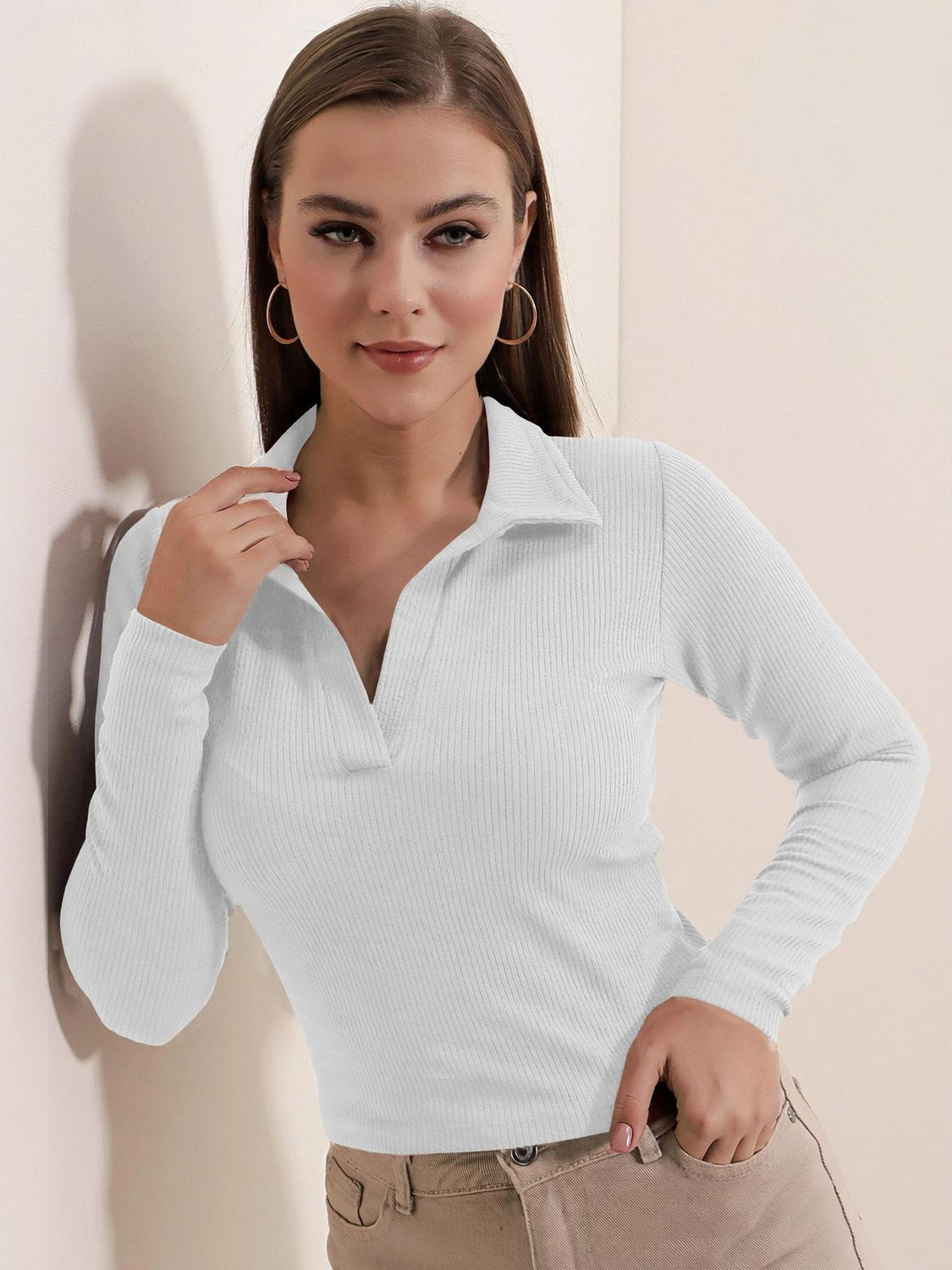 Image of Dream Beauty Fashion Casual Self Design Women White Top