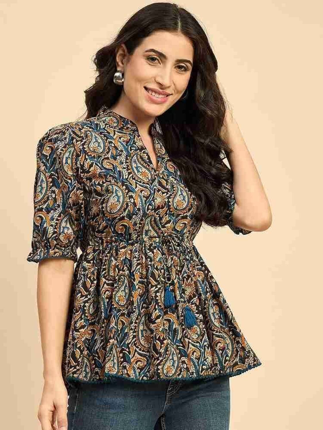 ABHIETHNICS Casual Floral Print Women Blue, Multicolor Top