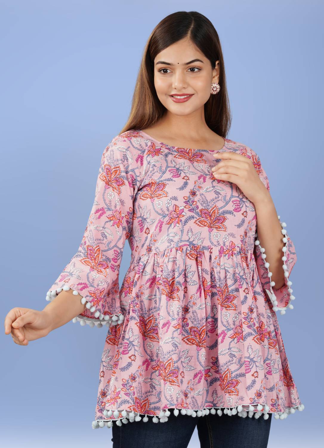 Bahe Kurtiz Casual Floral Print, Printed Women Pink Top