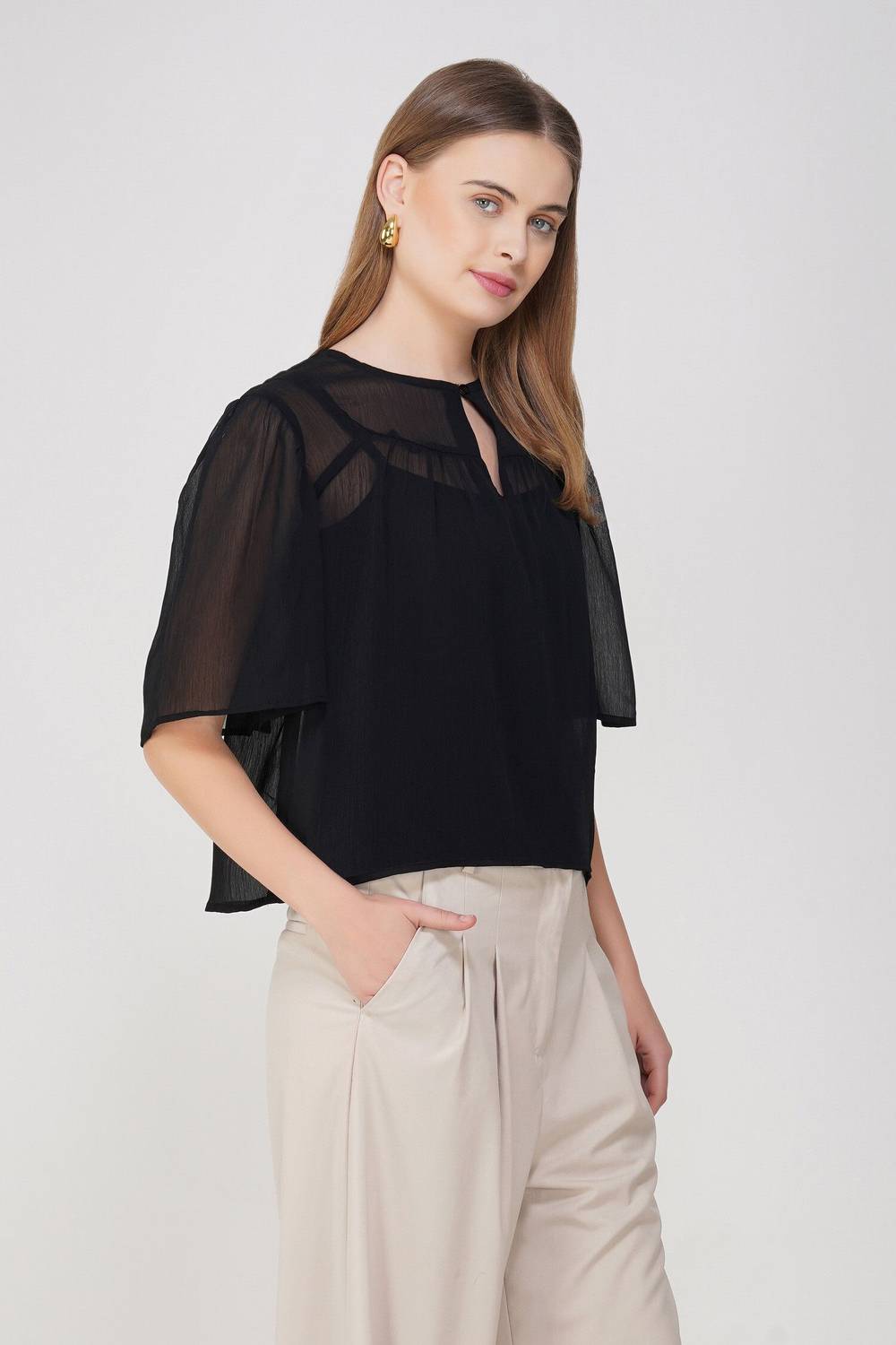 AVOR LIFESTYLE Casual Solid Women Black Top