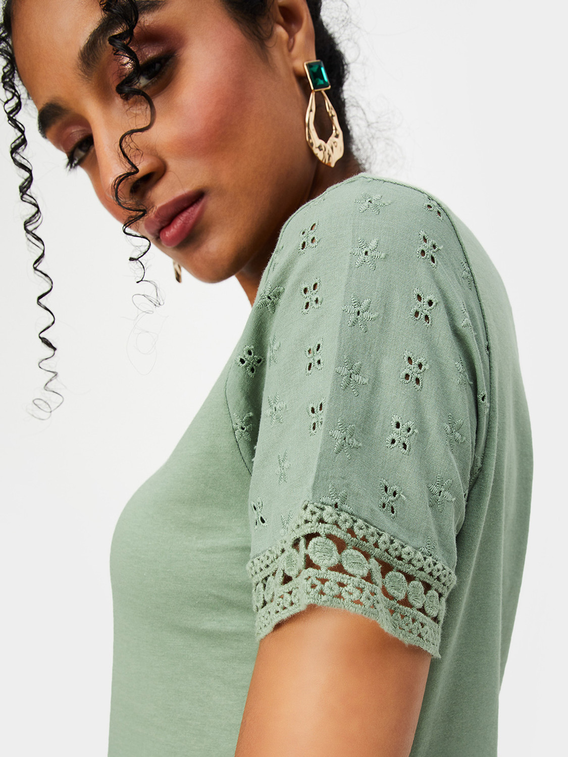 Image of MAX Casual Self Design Women Green Top