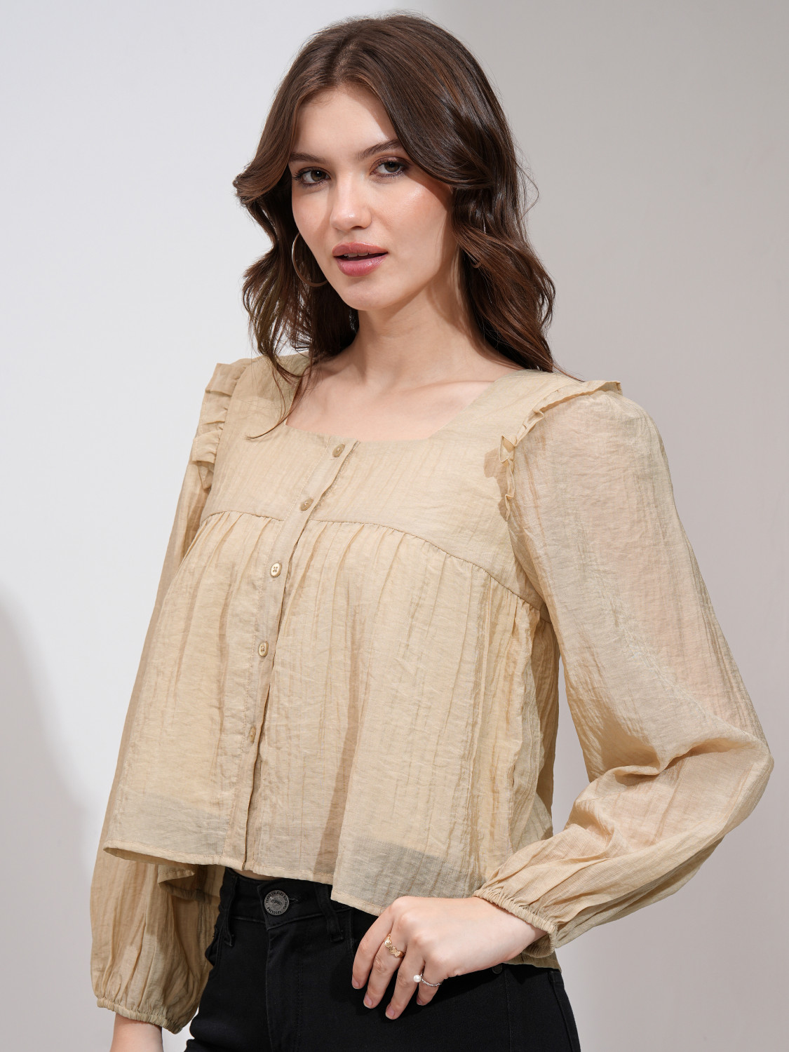 Image of Tokyo Talkies Casual Solid Women Beige Top