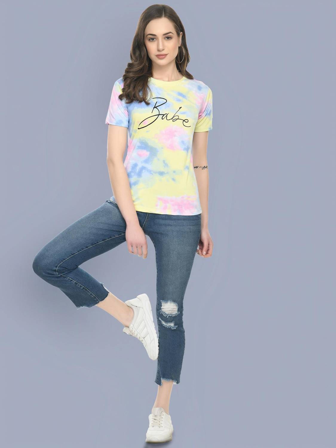 Absorbing Tie & Dye Women Round Neck Multicolor T-Shirt