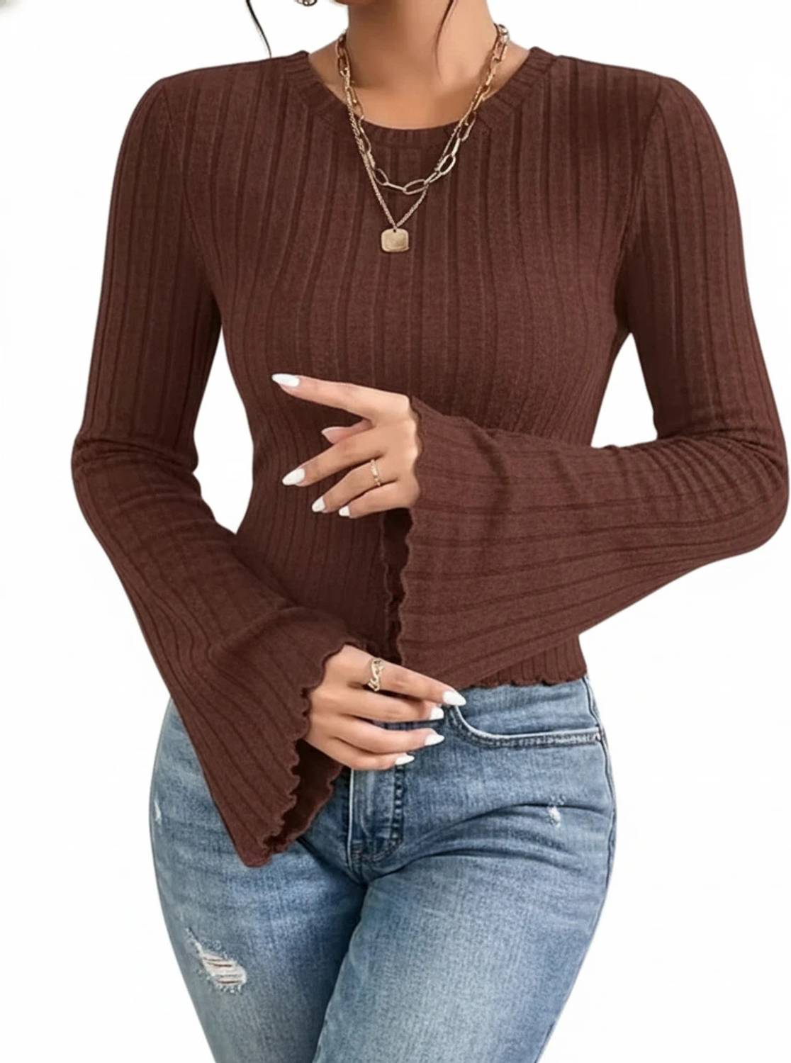 TEENAENTERPRIS Casual Self Design Women Brown Top
