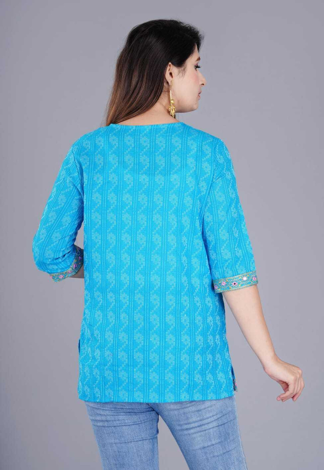 Image of AK FUSION Casual Printed Women Light Blue Top