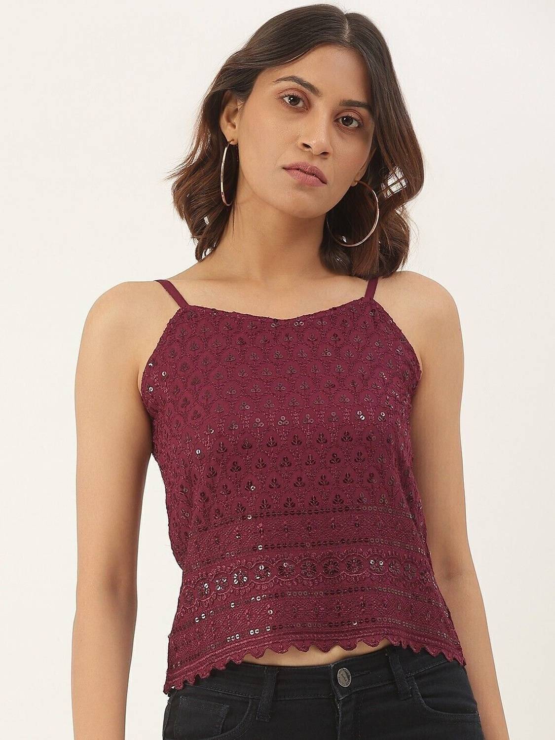 BRINNS Casual Embellished Women Purple Top