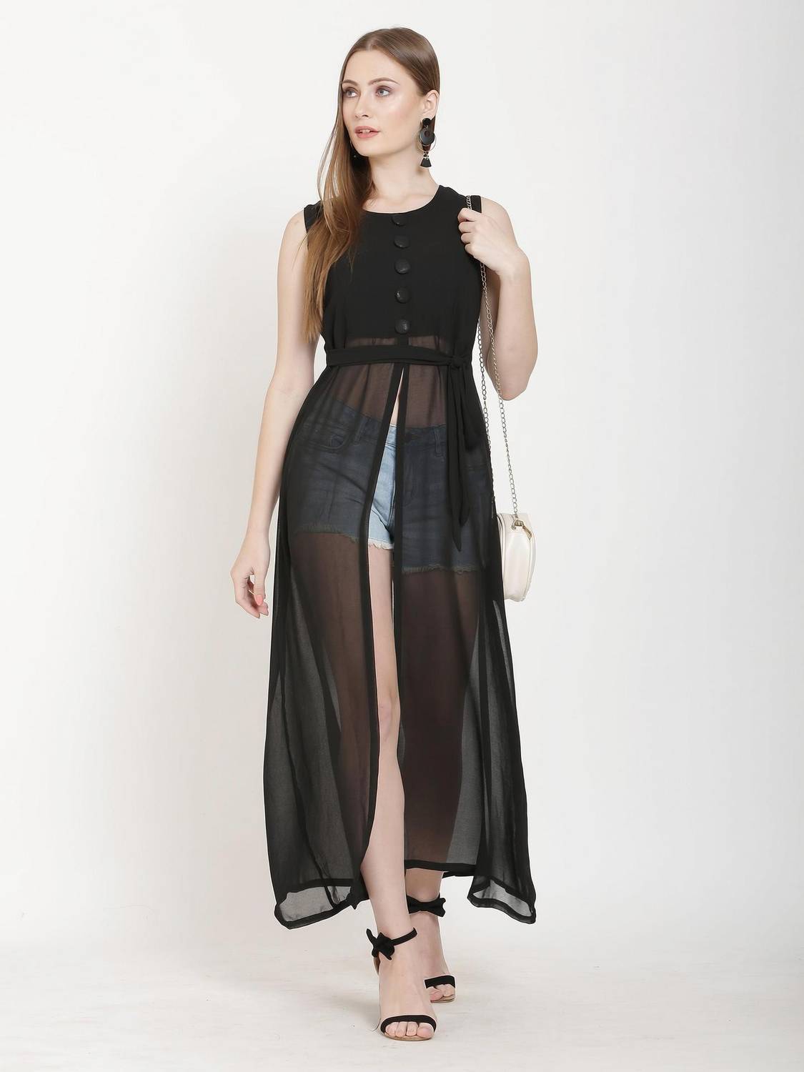 Bright Fly Women Fit and Flare Black Maxi/Full Length Dress