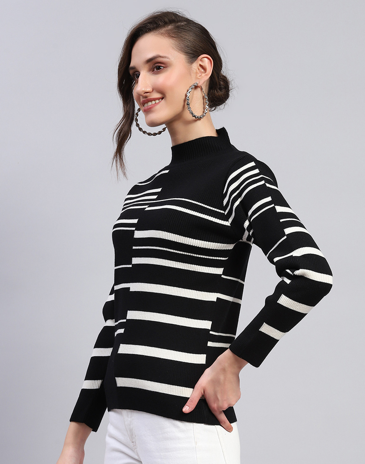 Image of MONTE CARLO Casual Striped Women Black Top