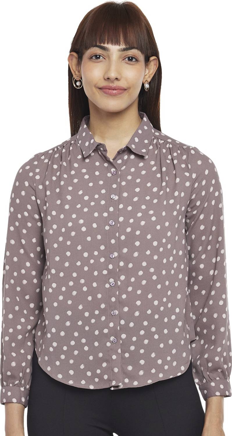 Annabelle by Pantaloons Casual Printed, Polka Print Women Grey Top