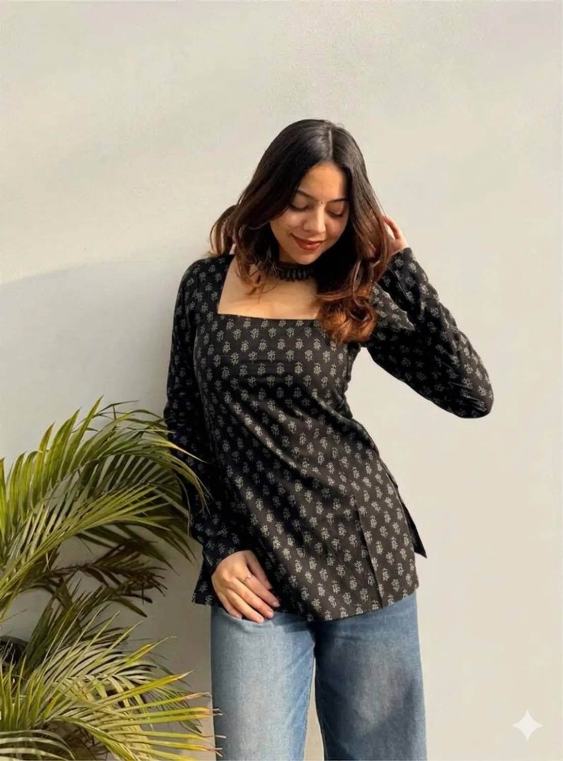 AIMCA Casual Printed, Ethnic Motifs Women Black Top