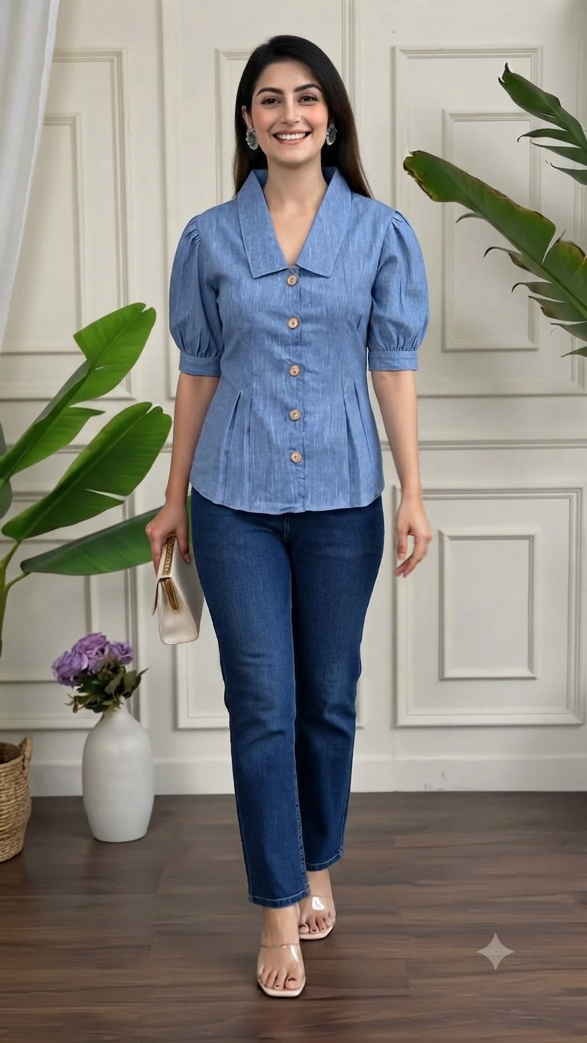 Shanaya Casual Solid Women Light Blue Top
