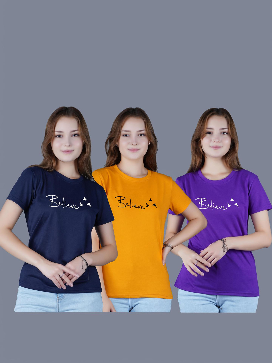 Image of Dam Printed Women Round Neck Multicolor T-Shirt