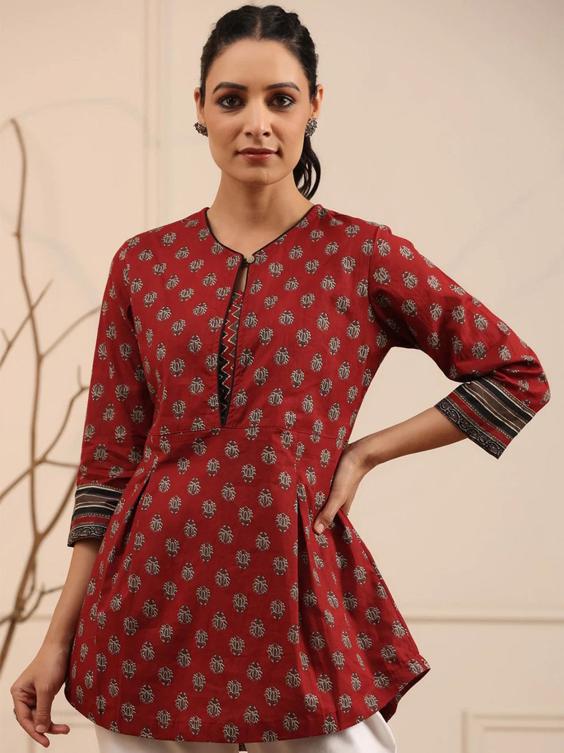 Image of FABRIKART Casual Printed Women Maroon Top