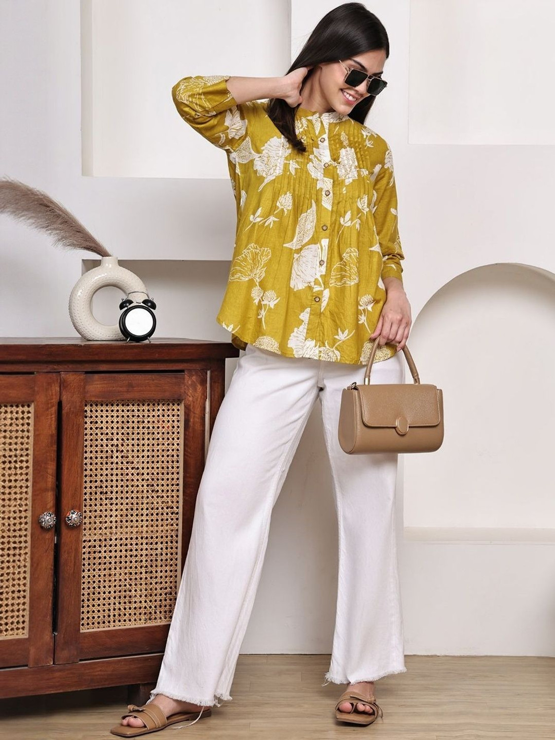 Image of WESTETHNIC Casual Floral Print Women Yellow Top