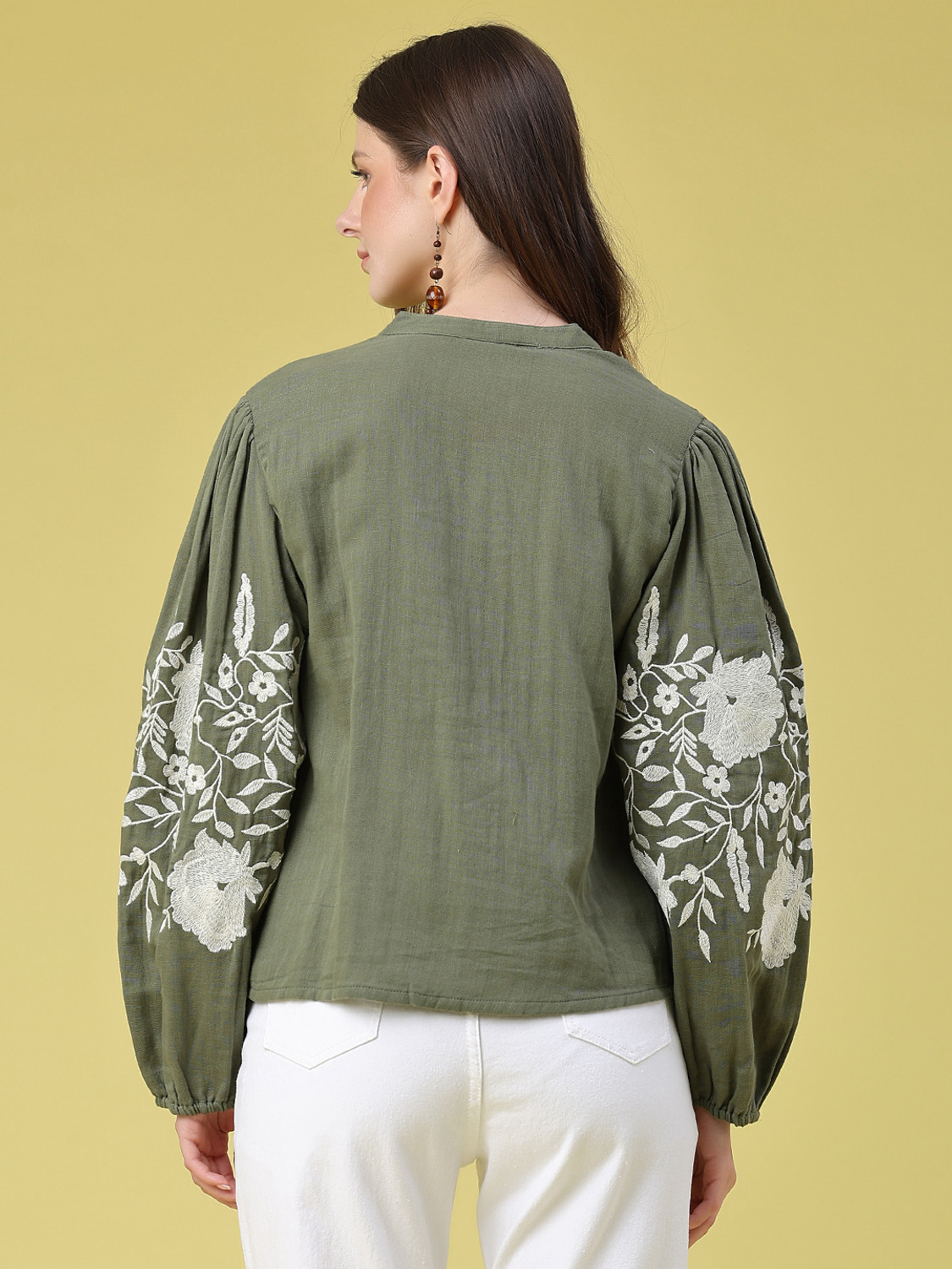 Image of LIMEROAD Casual Embroidered Women Green Top