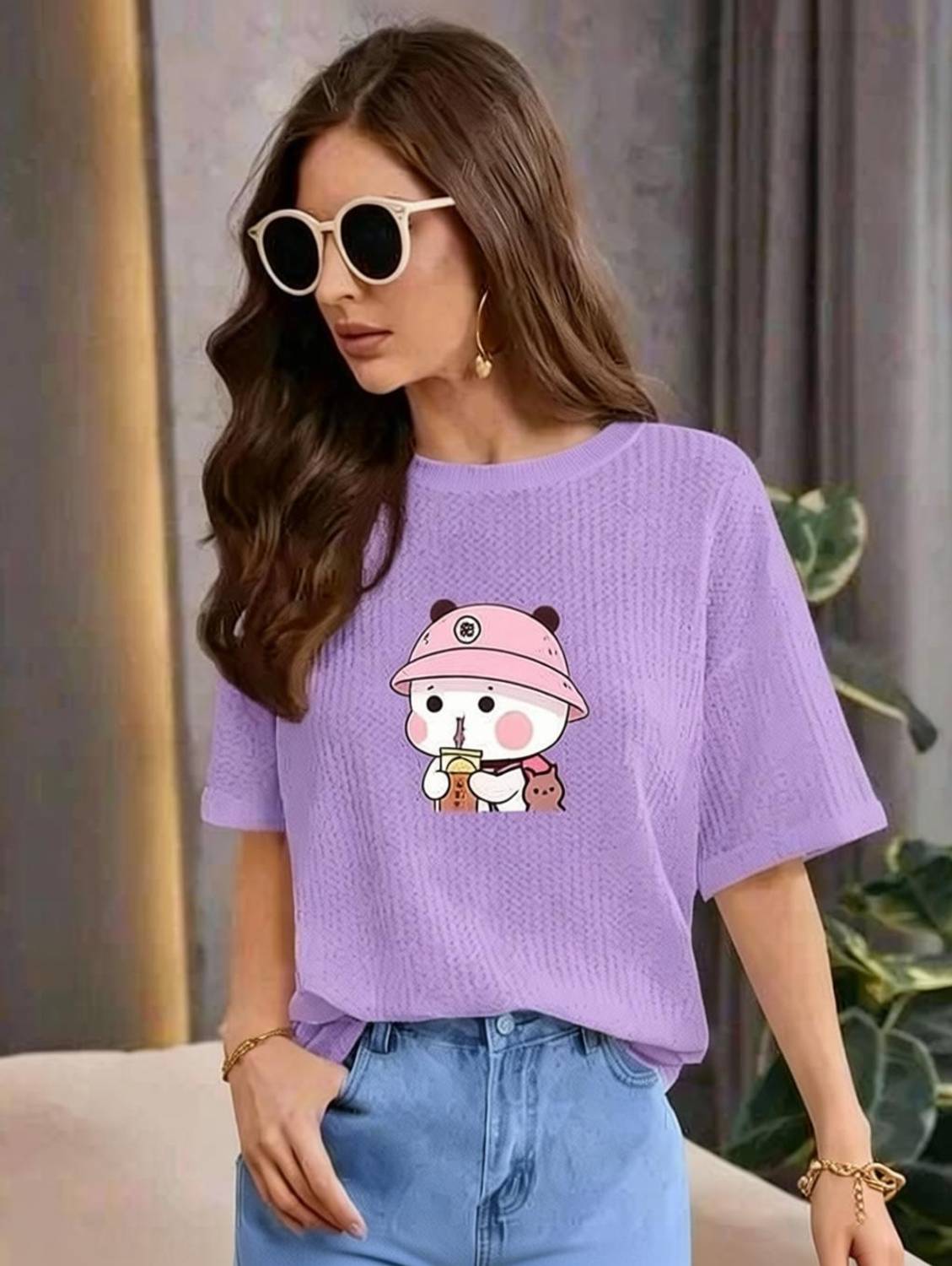 2013 USK COLLECTION Casual Printed, Self Design Women Purple Top